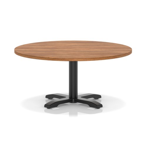 Italia 1000mm Round Coffee Table Walnut Top 495mm High Black Leg Cross Base