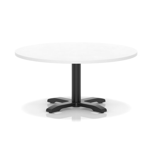 Italia 1000mm Round Coffee Table White Top 495mm High Black Leg Cross Base