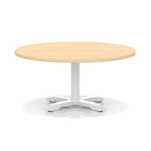 Italia 1000mm Round Coffee Table Maple Top 495mm High White Leg Cross Base