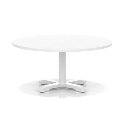 Italia 1000mm Round Coffee Table White Top 495mm High White Leg Cross Base