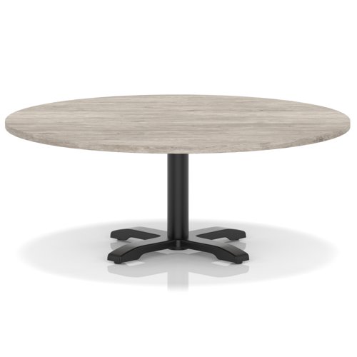 Italia 1200mm Round Coffee Table Grey Oak Top 495mm High Black Leg Cross Base