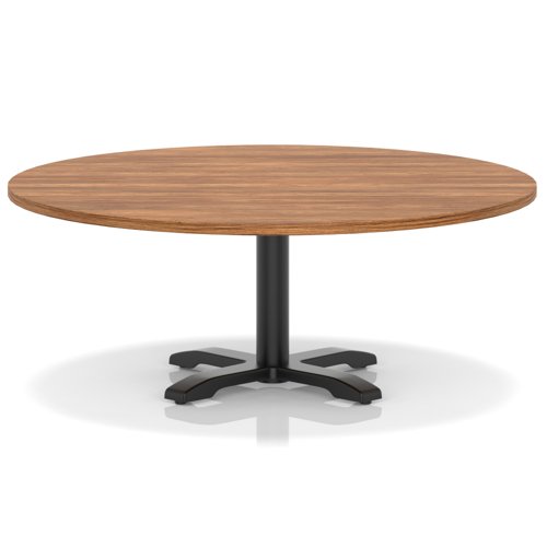 Italia 1200mm Round Coffee Table Walnut Top 495mm High Black Leg Cross Base