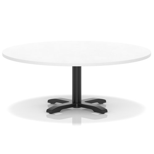 Italia 1200mm Round Coffee Table White Top 495mm High Black Leg Cross Base