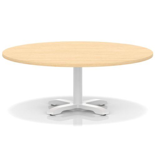 Italia 1200mm Round Coffee Table Maple Top 495mm High White Leg Cross Base