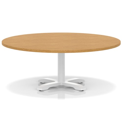 Italia 1200mm Round Coffee Table Oak Top 495mm High White Leg Cross Base