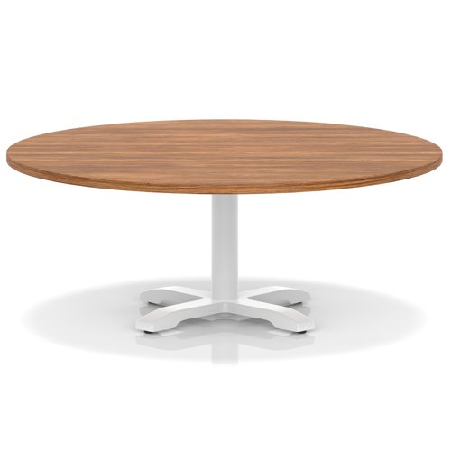 Italia 1200mm Round Coffee Table Walnut Top 495mm High White Leg Cross Base