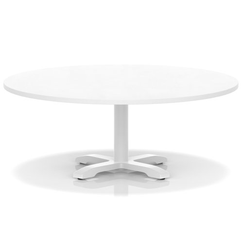 Italia 1200mm Round Coffee Table White Top 495mm High White Leg Cross Base