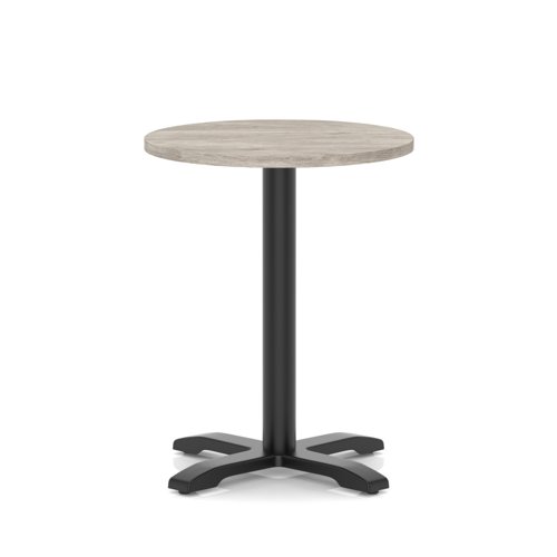 Italia 600mm Poseur Round Table Grey Oak Top 750mm High Black Leg Cross Base