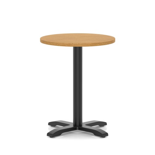 Italia 600mm Poseur Round Table Oak Top 750mm High Black Leg Cross Base