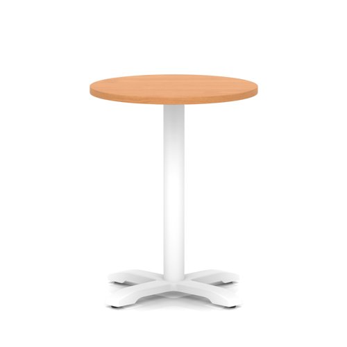 Italia 600mm Poseur Round Table Beech Top 750mm High White Leg Cross Base