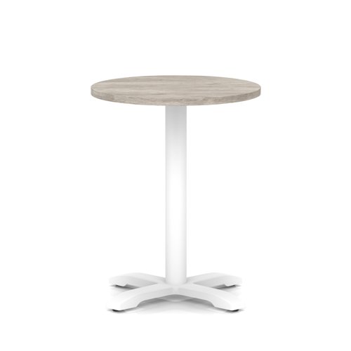 Italia 600mm Poseur Round Table Grey Oak Top 750mm High White Leg Cross Base