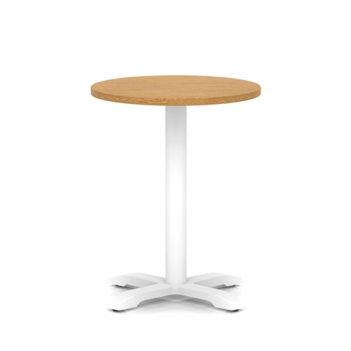 Italia 600mm Poseur Round Table Oak Top 750mm High White Leg Cross Base