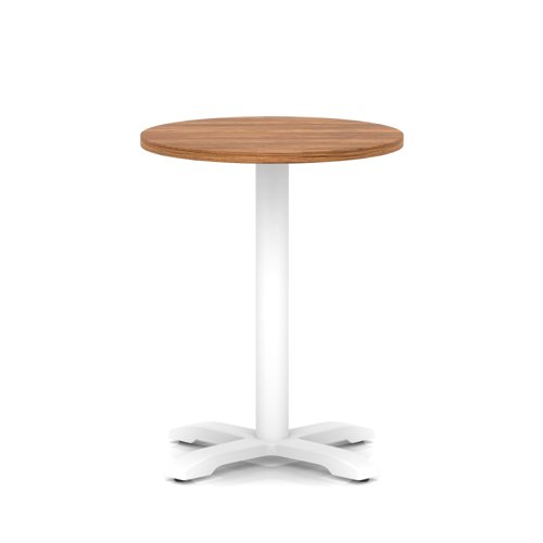 Italia 600mm Poseur Round Table Walnut Top 750mm High White Leg Cross Base