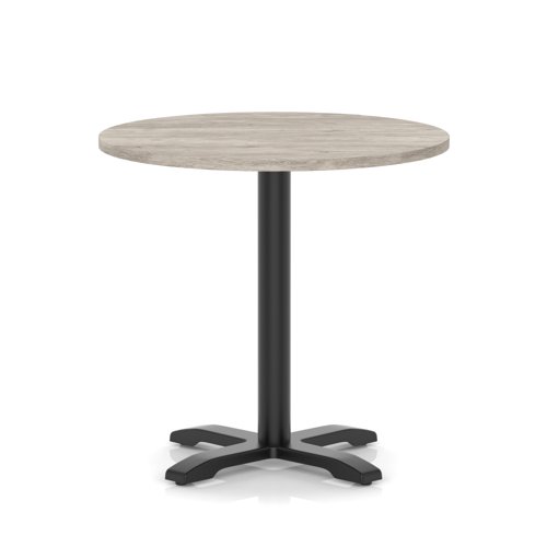 Italia 800mm Poseur Round Table Grey Oak Top 750mm High Black Leg Cross Base