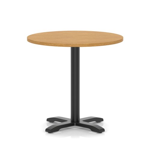 Italia 800mm Poseur Round Table Oak Top 750mm High Black Leg Cross Base