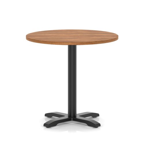 Italia 800mm Poseur Round Table Walnut Top 750mm High Black Leg Cross Base