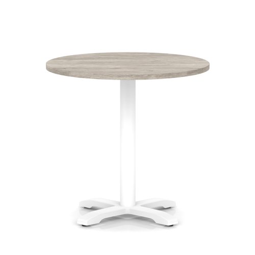 Italia 800mm Poseur Round Table Grey Oak Top 750mm High White Leg Cross Base