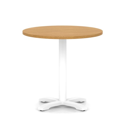 Italia 800mm Poseur Round Table Oak Top 750mm High White Leg Cross Base