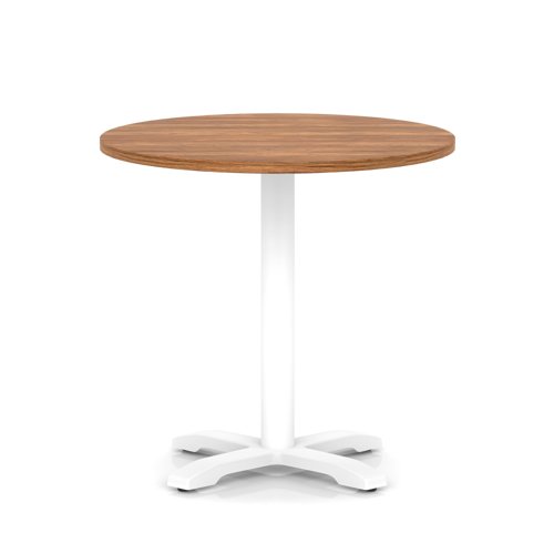 Italia 800mm Poseur Round Table Walnut Top 750mm High White Leg Cross Base