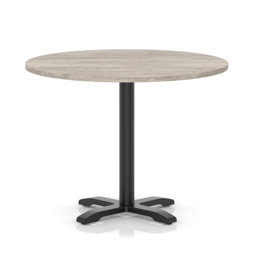 Italia 1000mm Poseur Round Table Grey Oak Top 750mm High Black Leg Cross Base