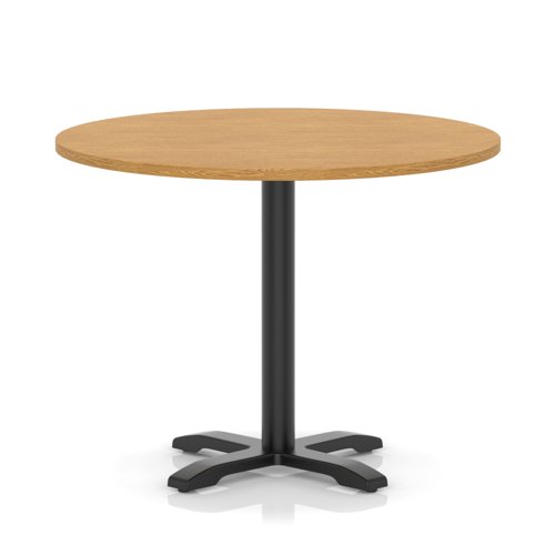 Italia 1000mm Poseur Round Table Oak Top 750mm High Black Leg Cross Base