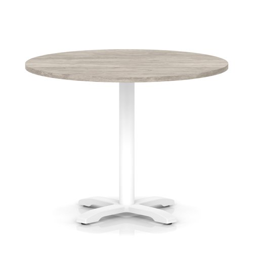 Italia 1000mm Poseur Round Table Grey Oak Top 750mm High White Leg Cross Base