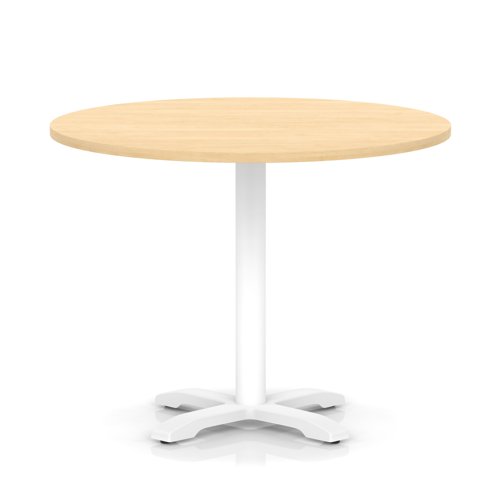 Italia 1000mm Poseur Round Table Maple Top 750mm High White Leg Cross Base