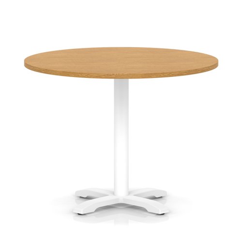 Italia 1000mm Poseur Round Table Oak Top 750mm High White Leg Cross Base