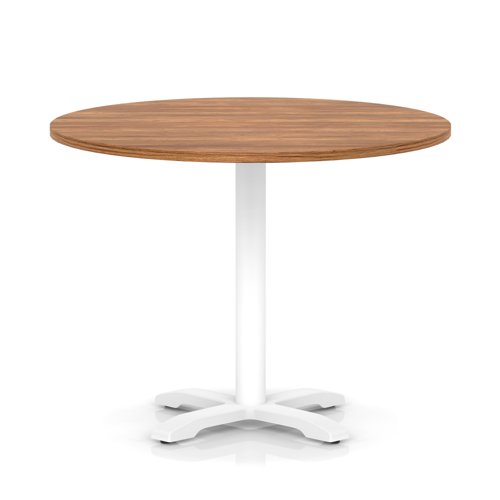 Italia 1000mm Poseur Round Table Walnut Top 750mm High White Leg Cross Base