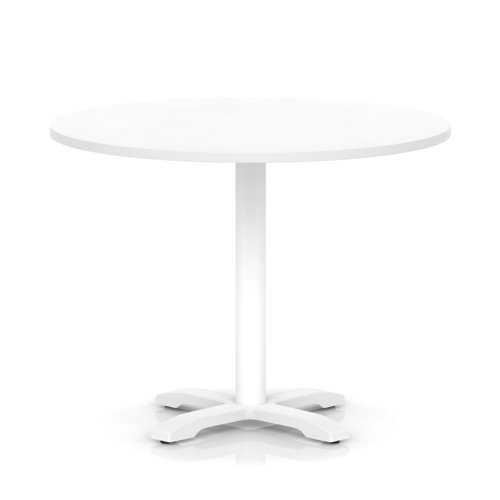 Italia 1000mm Poseur Round Table White Top 750mm High White Leg Cross Base