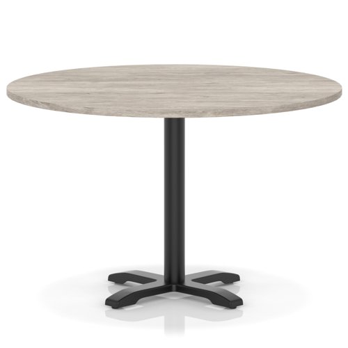 Italia 1200mm Poseur Round Table Grey Oak Top 750mm High Black Leg Cross Base