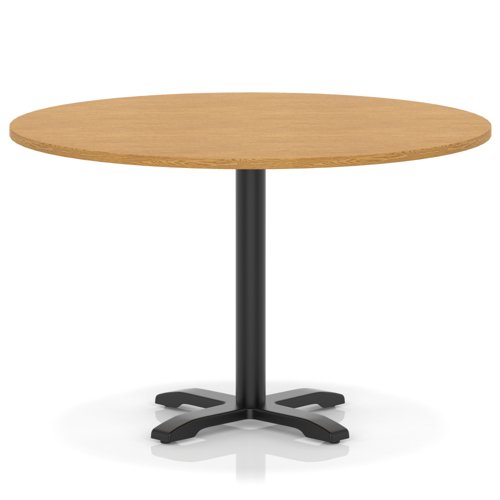 Italia 1200mm Poseur Round Table Oak Top 750mm High Black Leg Cross Base