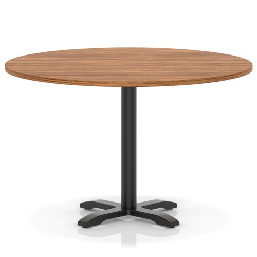 Italia 1200mm Poseur Round Table Walnut Top 750mm High Black Leg Cross Base