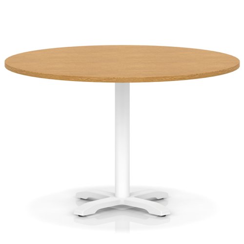 Italia 1200mm Poseur Round Table Oak Top 750mm High White Leg Cross Base