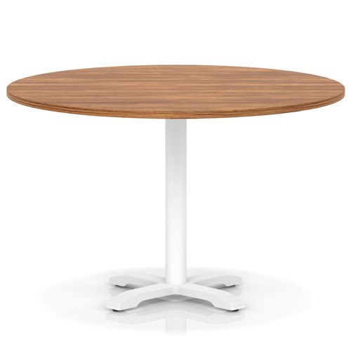 Italia 1200mm Poseur Round Table Walnut Top 750mm High White Leg Cross Base