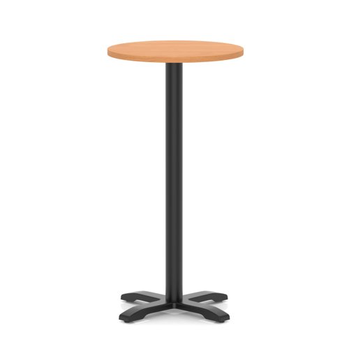 Italia 600mm Poseur Round Table Beech Top 1170mm High Black Leg Cross Base