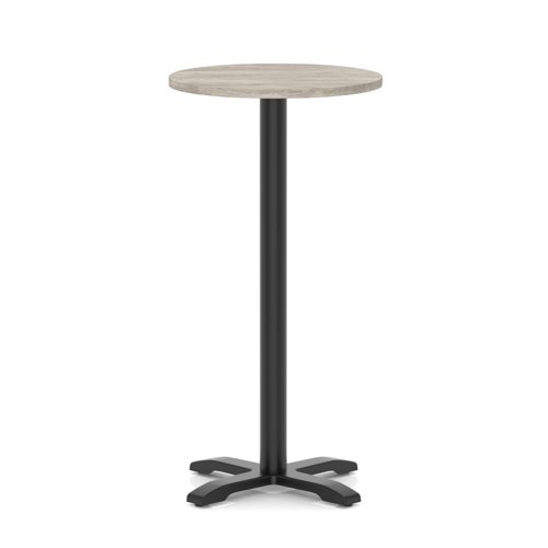 Italia 600mm Poseur Round Table Grey Oak Top 1170mm High Black Leg Cross Base