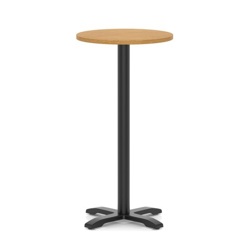 Italia 600mm Poseur Round Table Oak Top 1170mm High Black Leg Cross Base