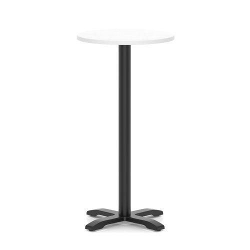 Italia 600mm Poseur Round Table White Top 1170mm High Black Leg Cross Base