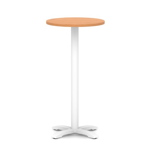 Italia 600mm Poseur Round Table Beech Top 1170mm High White Leg Cross Base