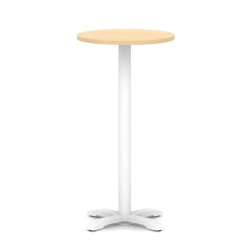 Italia 600mm Poseur Round Table Maple Top 1170mm High White Leg Cross Base