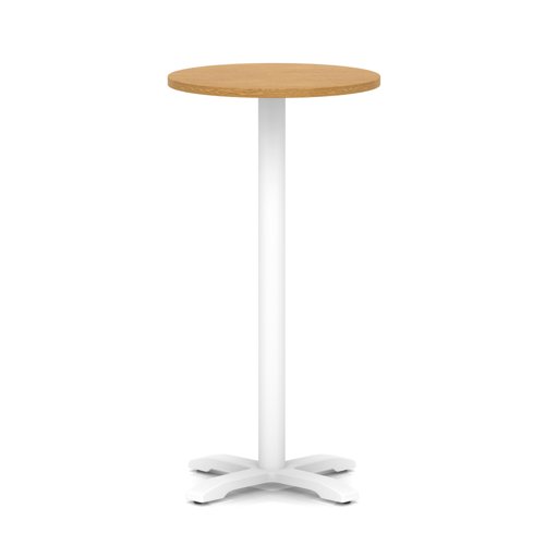 Italia 600mm Poseur Round Table Oak Top 1170mm High White Leg Cross Base