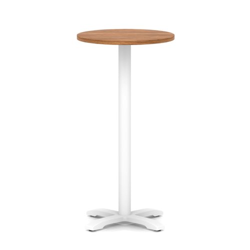 Italia 600mm Poseur Round Table Walnut Top 1170mm High White Leg Cross Base