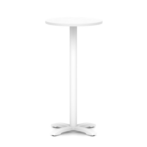 Italia 600mm Poseur Round Table White Top 1170mm High White Leg Cross Base