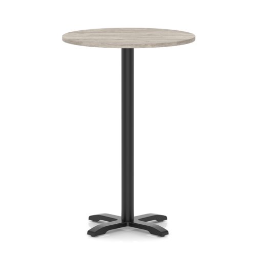 Italia 800mm Poseur Round Table Grey Oak Top 1170mm High Black Leg Cross Base