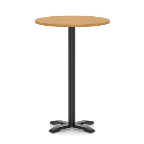 Italia 800mm Poseur Round Table Oak Top 1170mm High Black Leg Cross Base