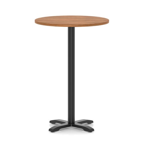 Italia 800mm Poseur Round Table Walnut Top 1170mm High Black Leg Cross Base