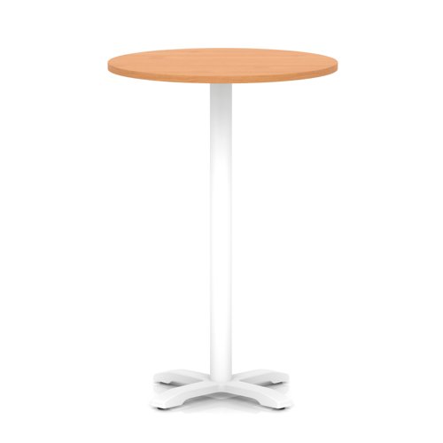 Italia 800mm Poseur Round Table Beech Top 1170mm High White Leg Cross Base