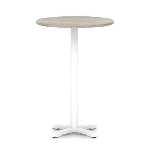 Italia 800mm Poseur Round Table Grey Oak Top 1170mm High White Leg Cross Base