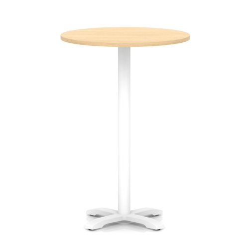 Italia 800mm Poseur Round Table Maple Top 1170mm High White Leg Cross Base